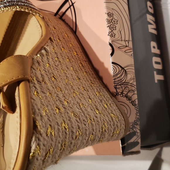 TOP Moda New ROYAL-1 Espadrille Platform Wedge Sandals Womens 10 NWT Gold Silver - Picture 10 of 15